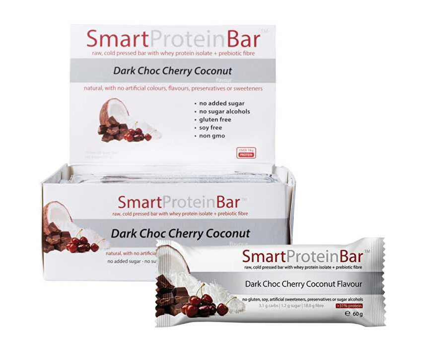 Smart Protein Bar Dark Choc Cherry Coconut Flavour Protein Bar 12x60g