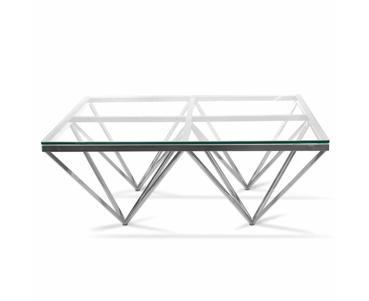 Pyramid Silver Square Coffee Table - Black Glass