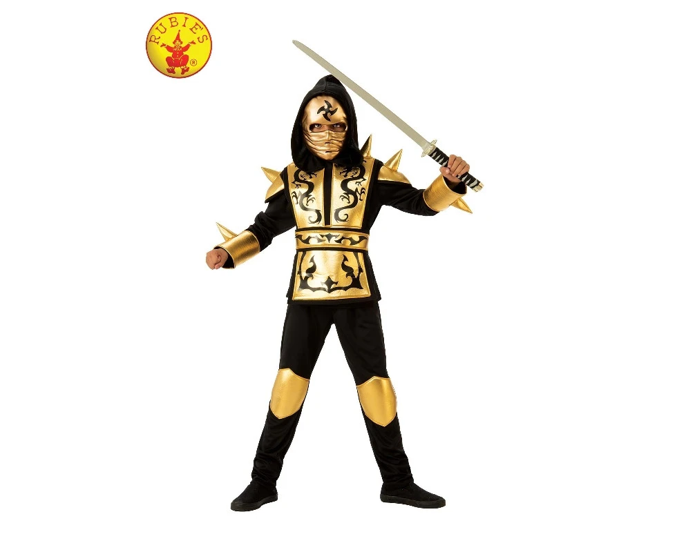 Rubies Gold Ninja Kids Boys Hooded Dress Up Halloween Party Costume - Multicoloured