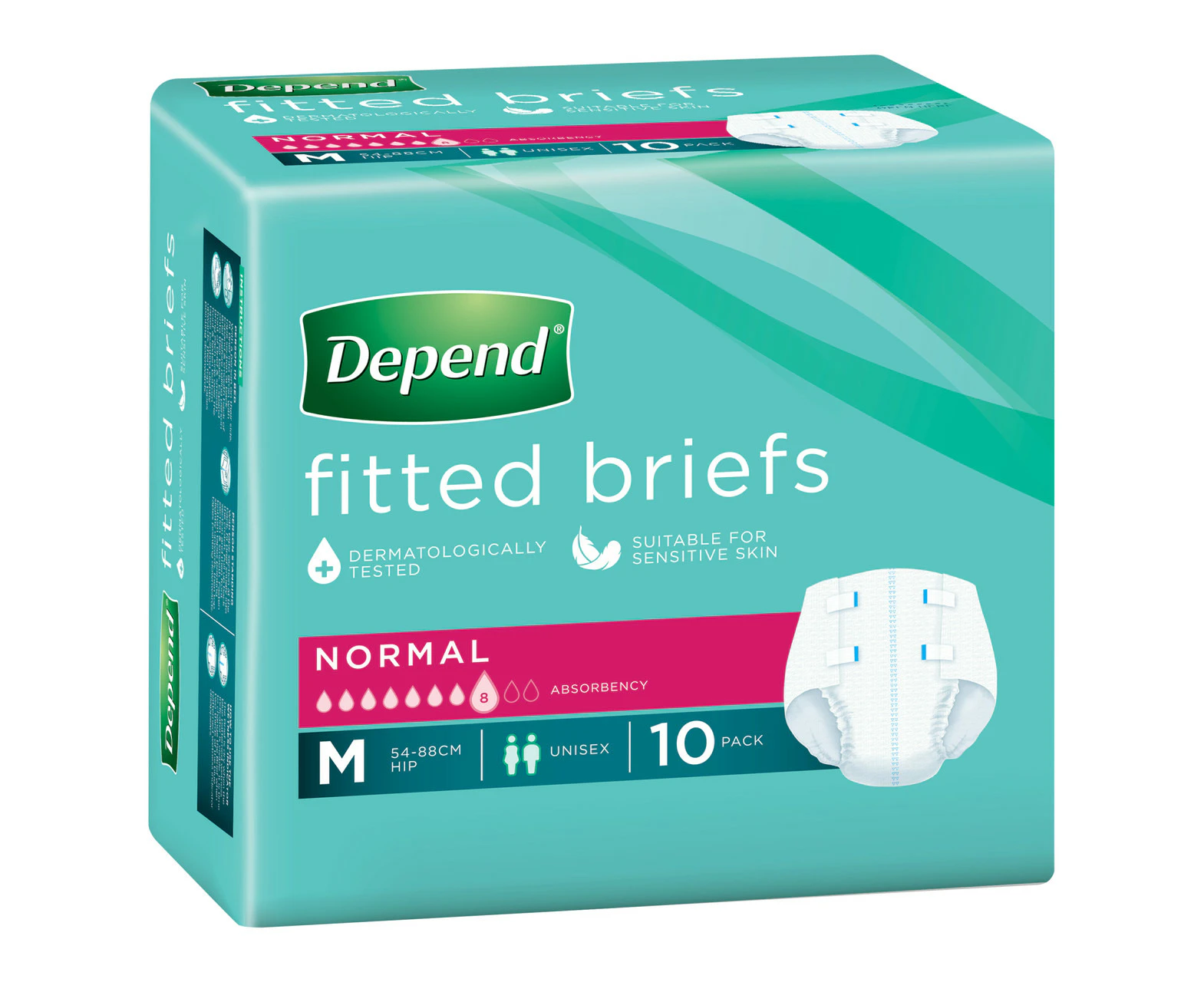 Depend Incontinence Fitted Briefs Unisex Normal Medium 10 Pack