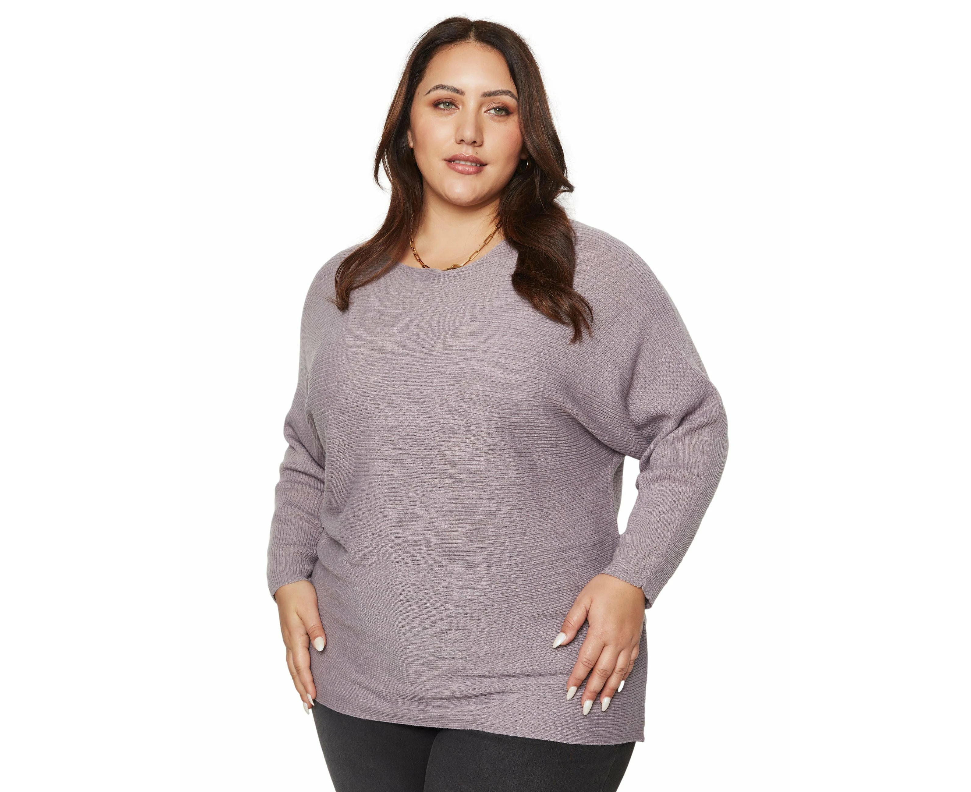 BeMe - Plus Size - Womens Jumper -  Summer Sweater - Purple Pullover - Cotton - Long Sleeve - Crew Neck - Jumer - Casual Work Wear - Office Clothing - Purple