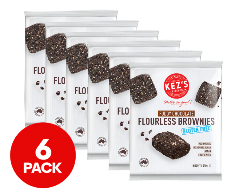 6 x Kez's Kitchen Gluten Free Flourless Brownies Fudgy Chocolate 210g