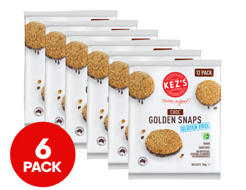 6 x Kez's Kitchen Gluten Free Golden Snaps Chocolate 150g