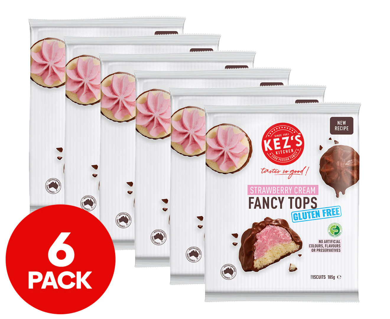 6 x Kez's Kitchen Gluten Free Fancy Tops Strawberry Cream 185g