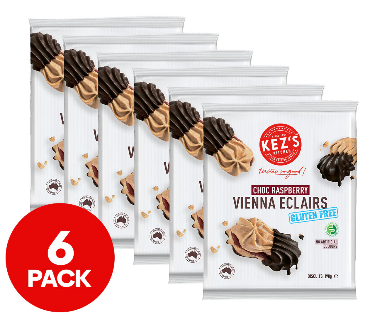 6 x Kez's Kitchen Gluten Free Vienna Eclairs Choc Raspberry 190g