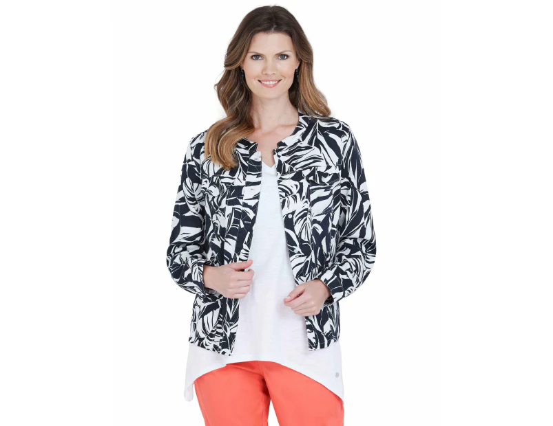 W LANE -  Printed Linen Jacket - Navy Multi