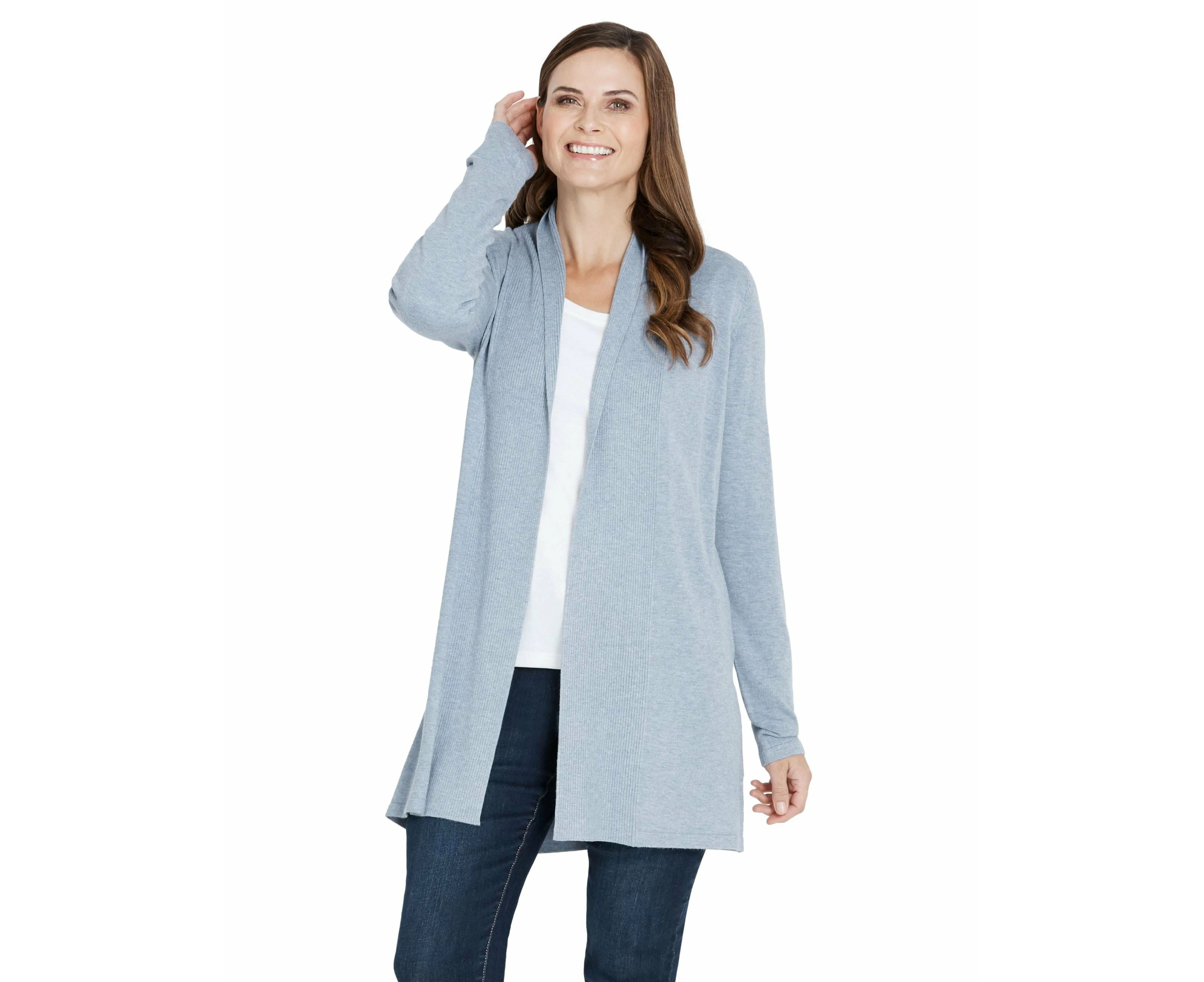 rivers - Womens - Jumper - Winter - Cardigan / Cardi - Blue - Long Sleeve - Relaxed Fit - Length Long - Edge To Edge - Office Wear - Work Clothes