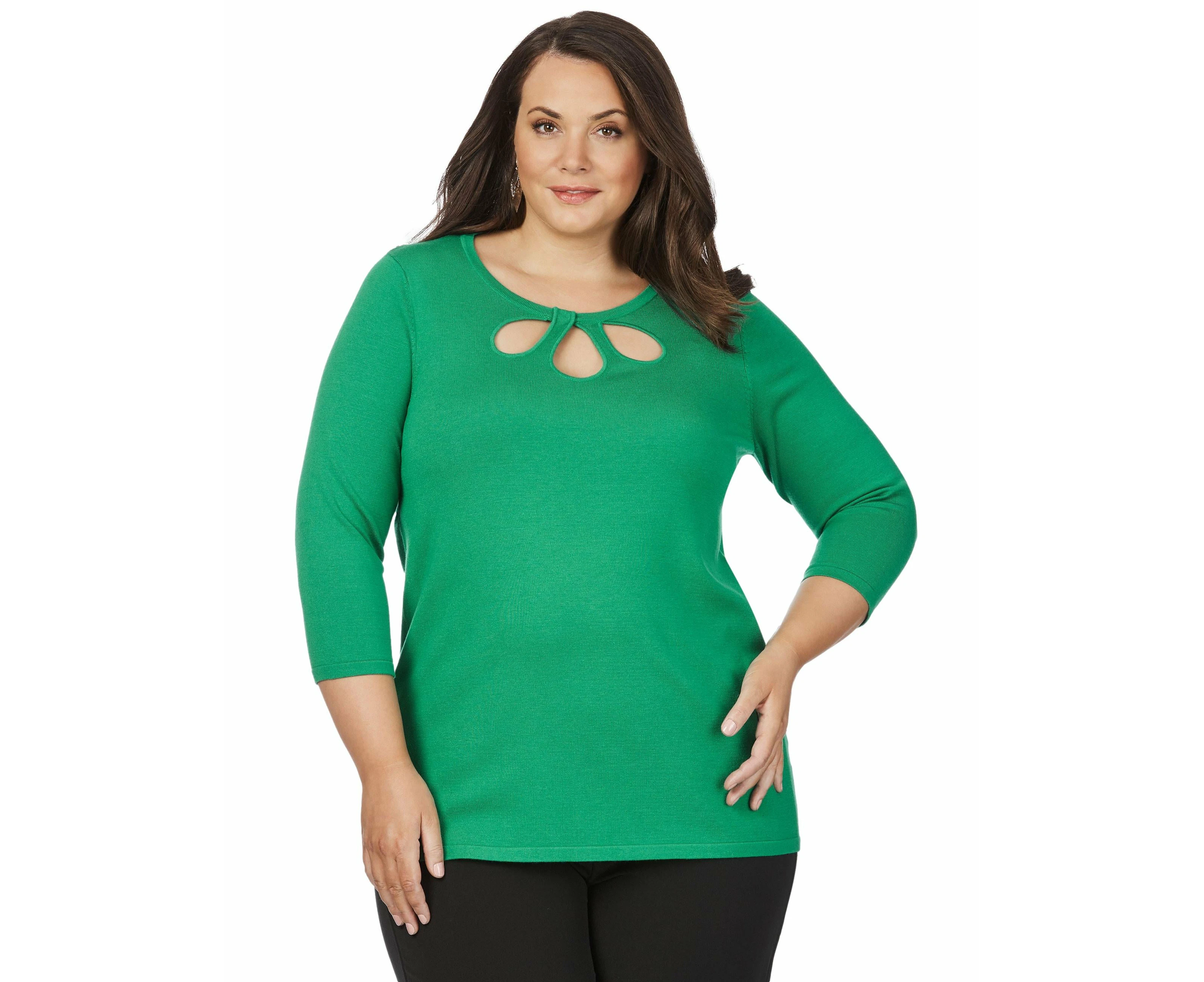 Beme 3/4 Sleeve Loop Neck Jumper - Plus Size Womens - Deep Green