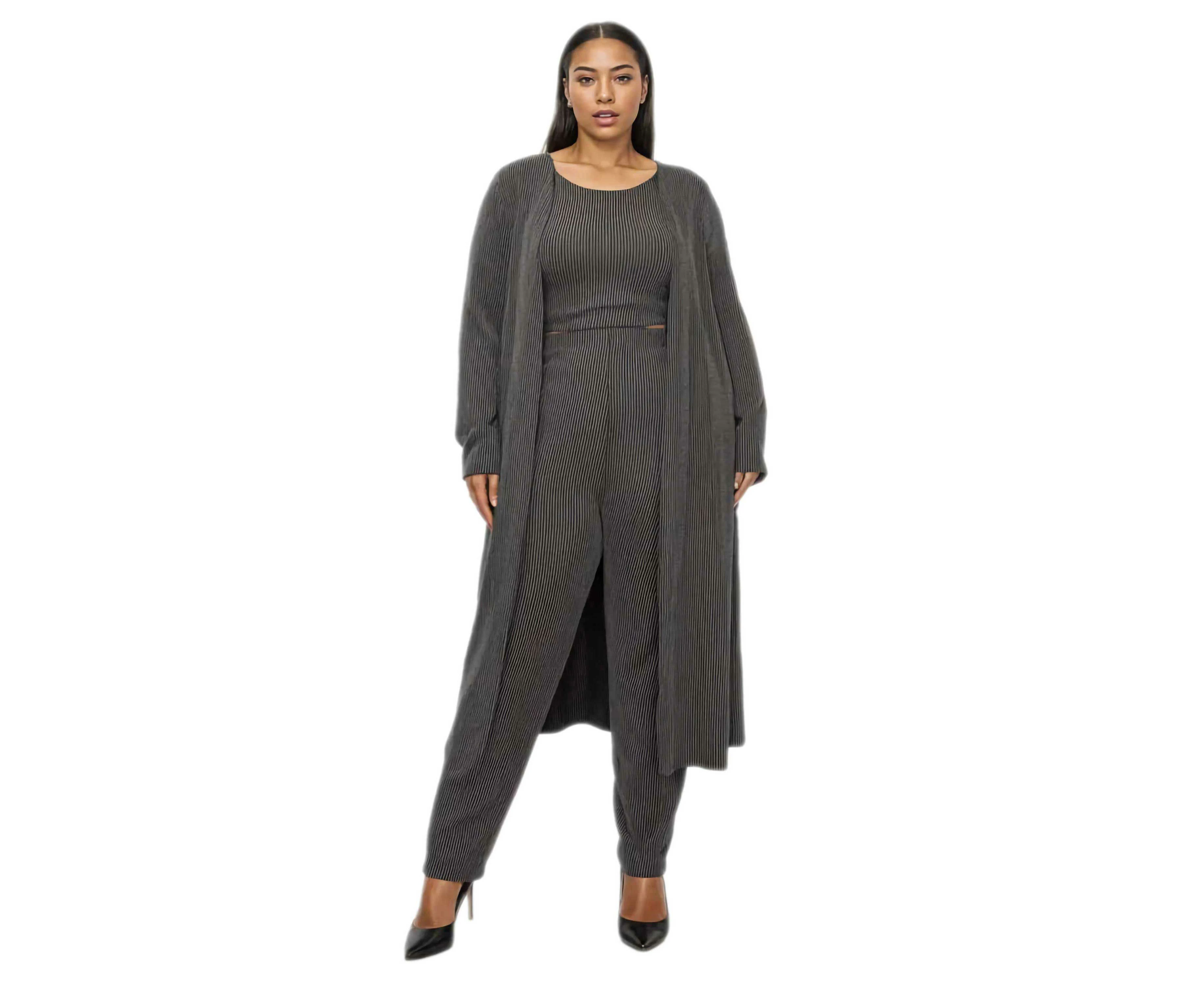 L I V D Women's Plus Size Luna Three Piece Rib Set