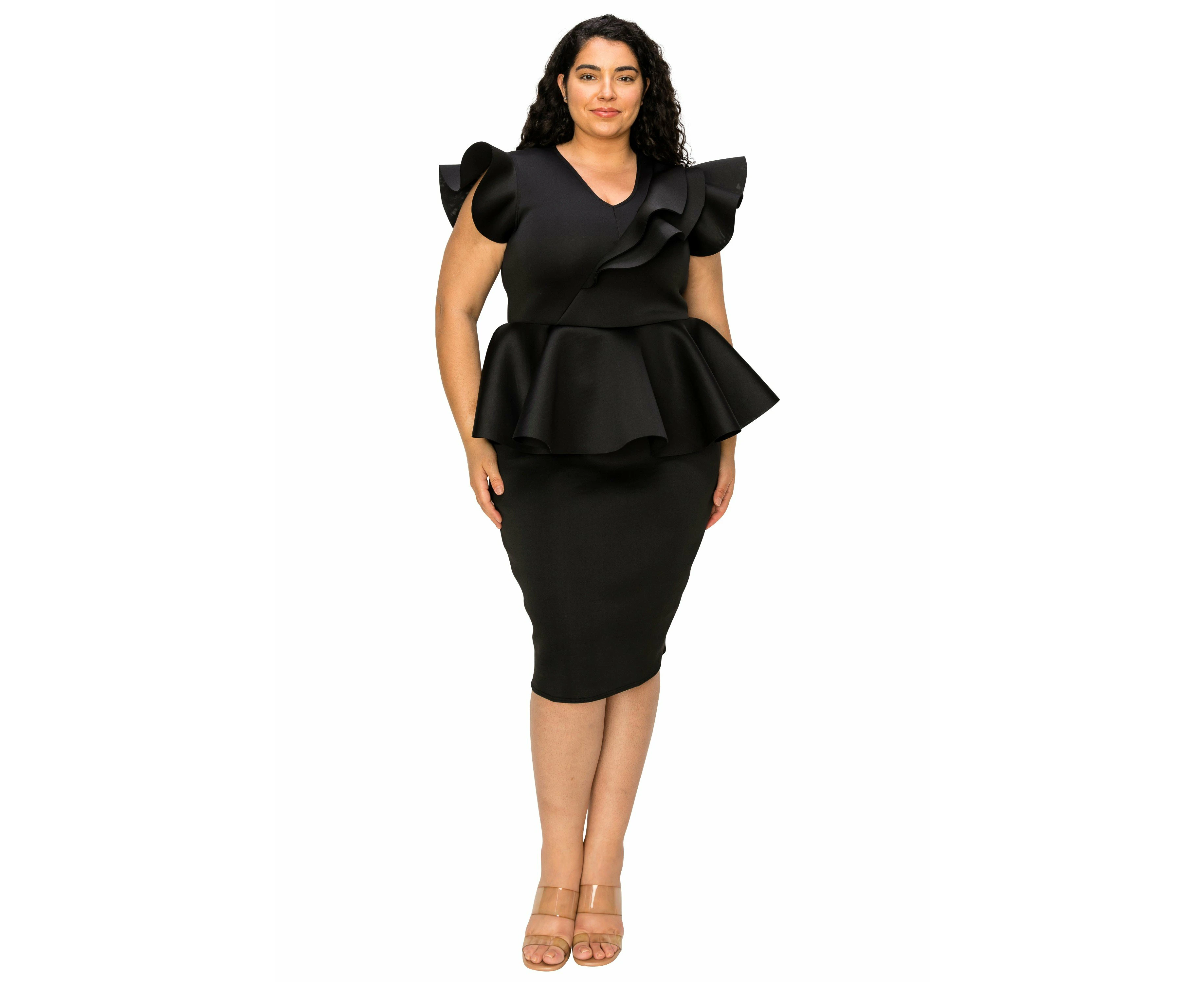 L I V D Women's Plus Size Onyx Neoprene Peplum Dress