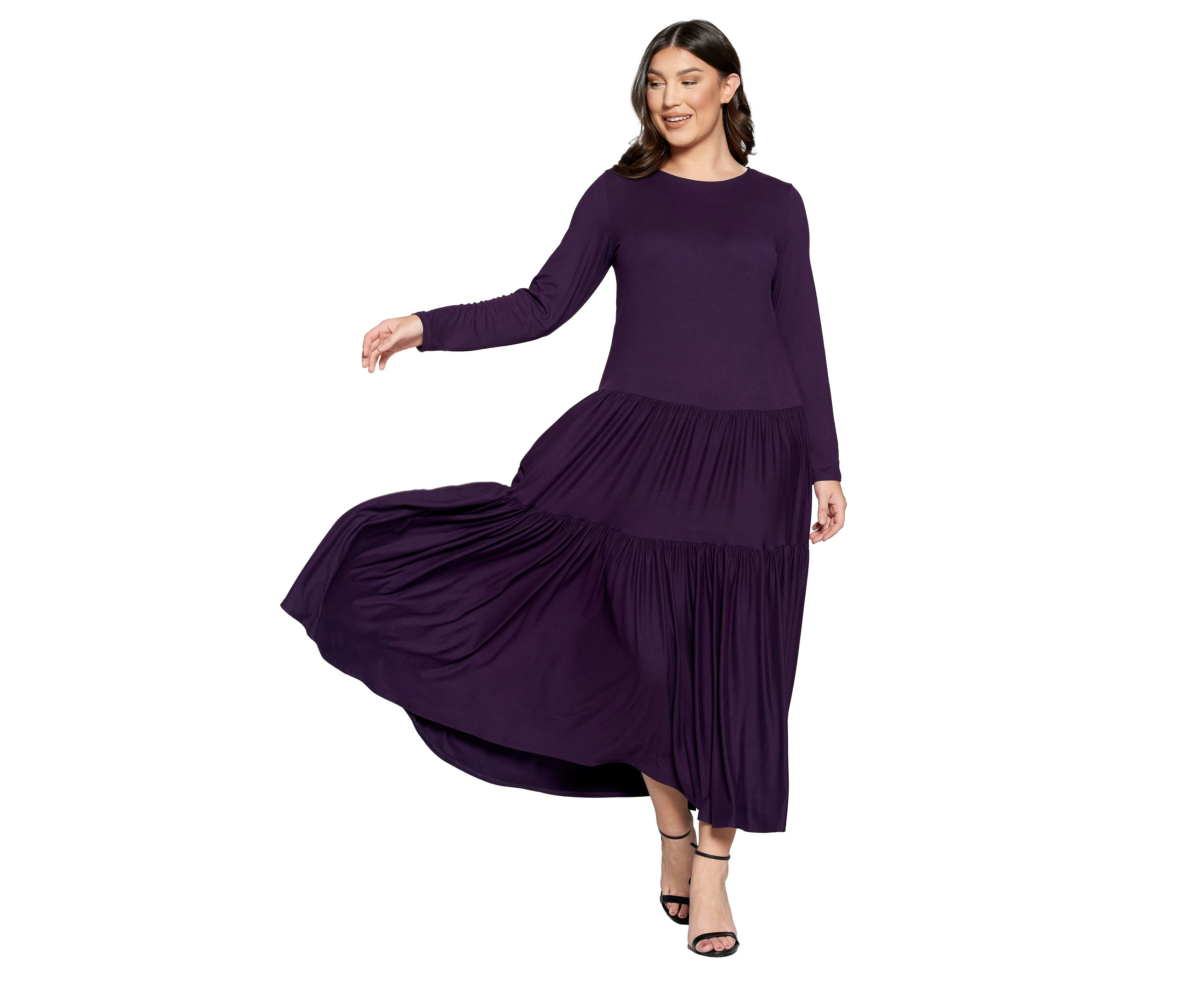 L I V D Women's Plus Size Tiered Maxi Dress with Long Sleeves