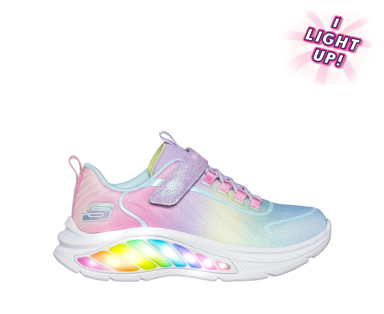 Skechers Girls' S-Lights Rainbow Cruisers Sneakers - Lavender/Multi