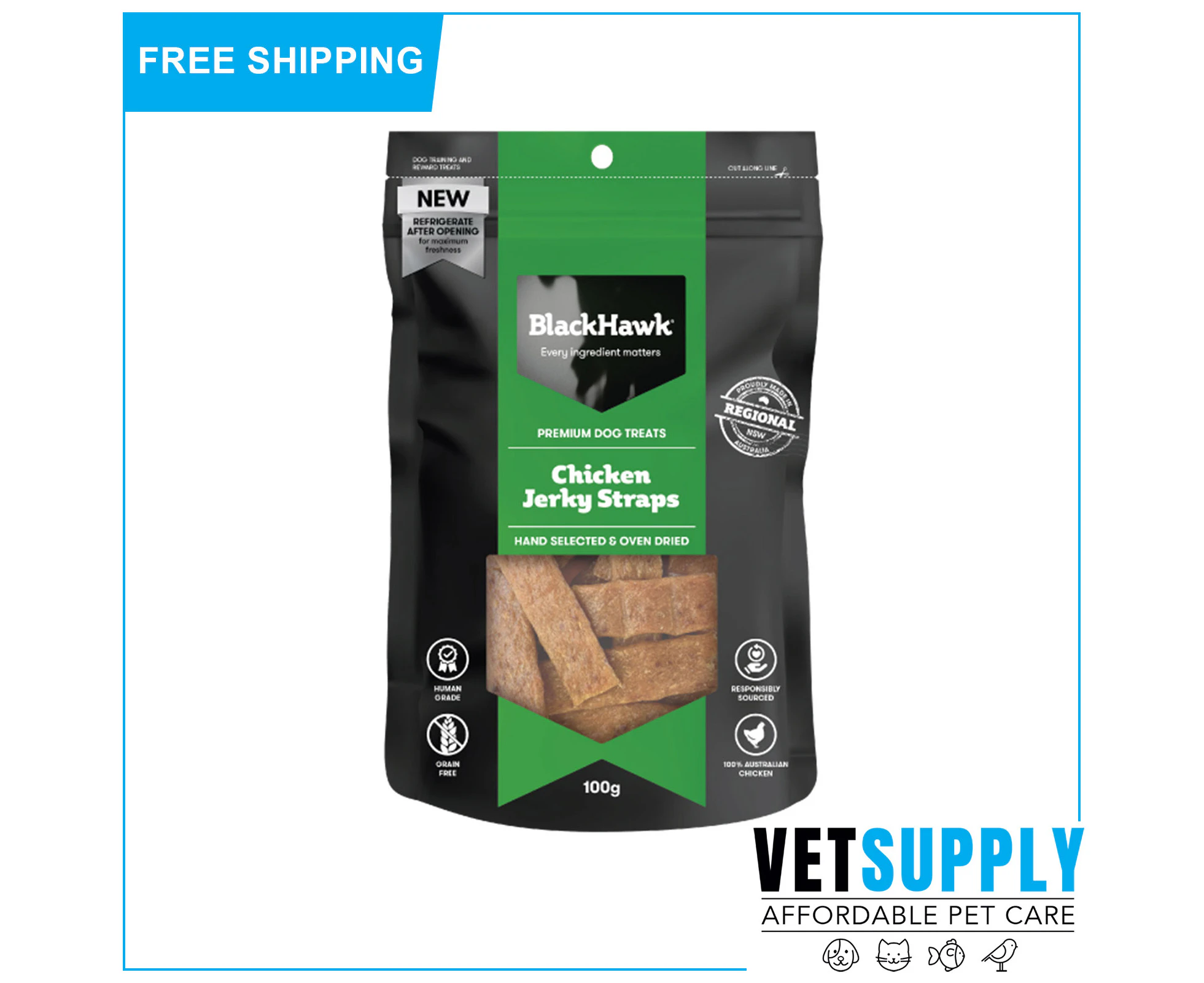 Black Hawk Chicken Jerky STRAPS Treats For Dogs 100 Gm