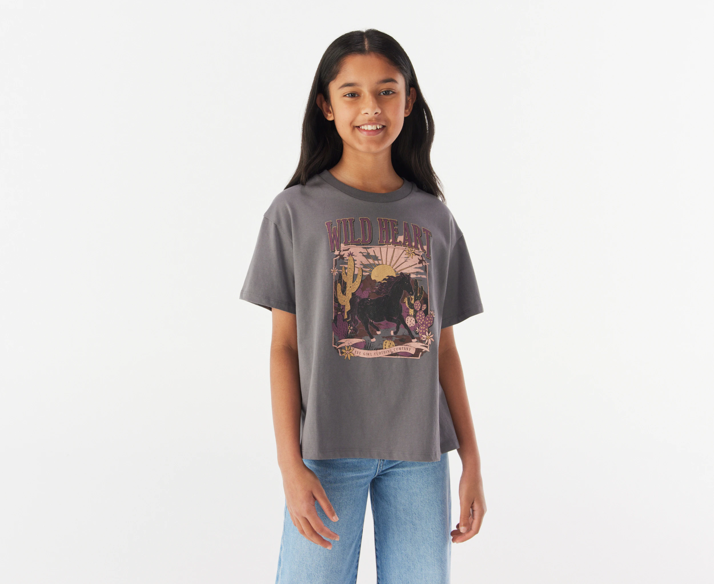 Eve Girl Youth Wild Heart Tee / T-Shirt / Tshirt - Charcoal