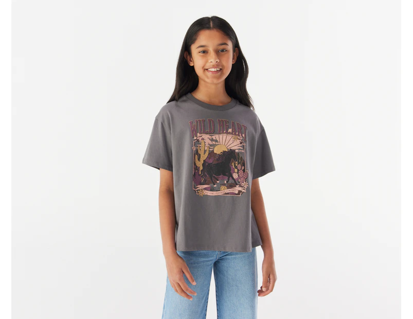 Eve Girl Youth Wild Heart Tee / T-Shirt / Tshirt - Charcoal