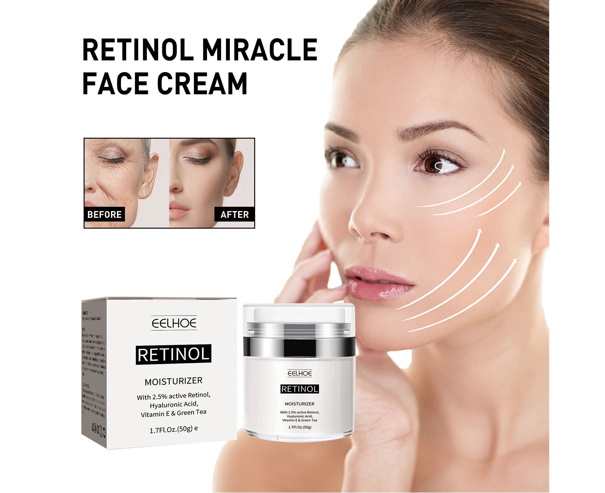 Retinol Cream Reduces Fine Lines Around The Eyes And Nasolabial Folds, Tightens And Lifts Facial Skin