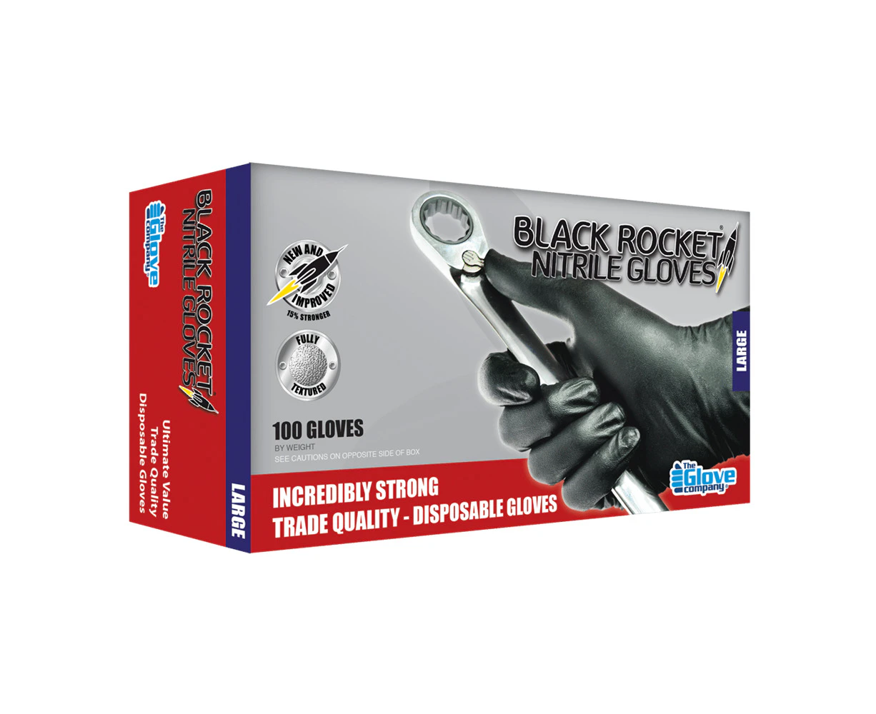 TGC Black Rocket Nitrile Disposable Glove 100Pk Size M 130002