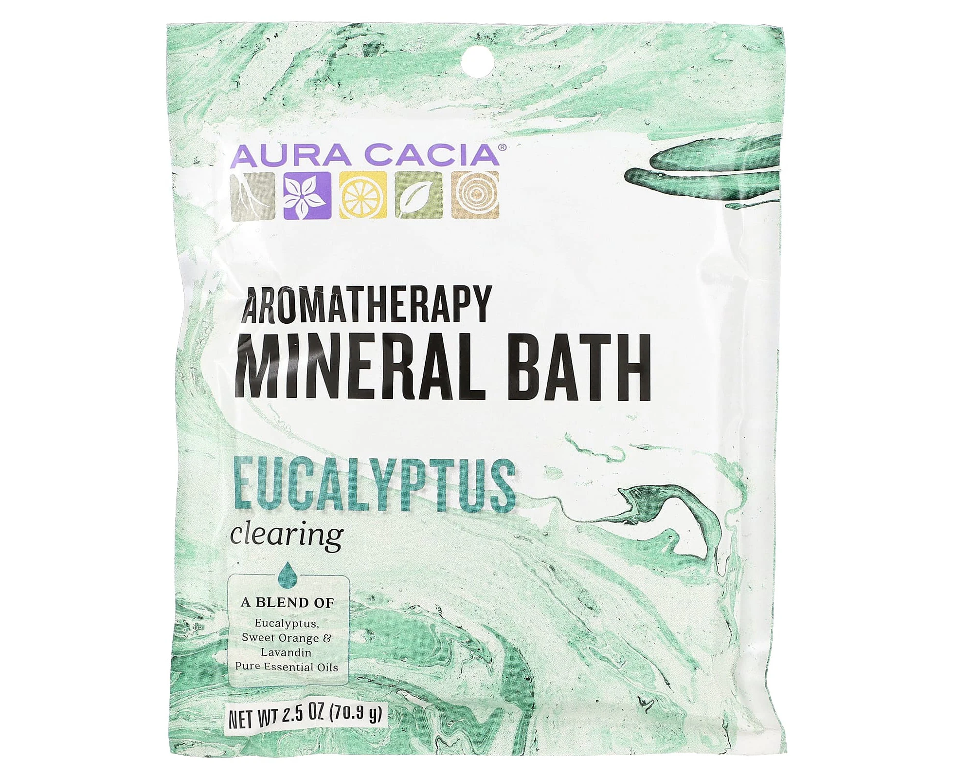 Aura Cacia, Aromatherapy Mineral Bath, Clearing Eucalyptus, 2.5 oz (70.9 g)