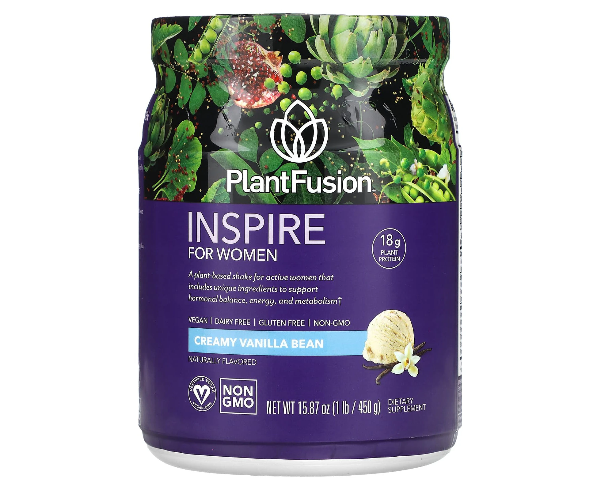 PlantFusion, Inspire for Women, Creamy Vanilla Bean, 1 lbs (450 g)