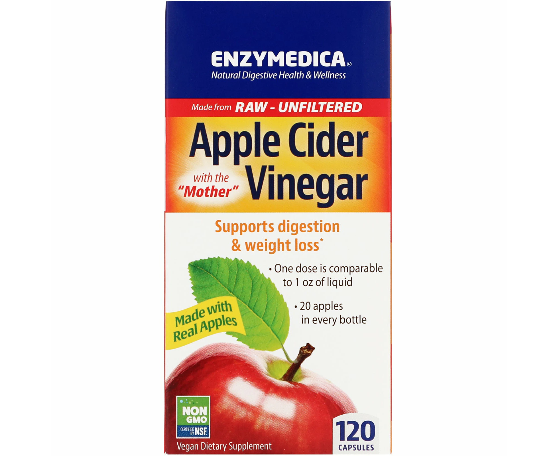 Enzymedica, Apple Cider Vinegar with the Mother,  120 Capsules