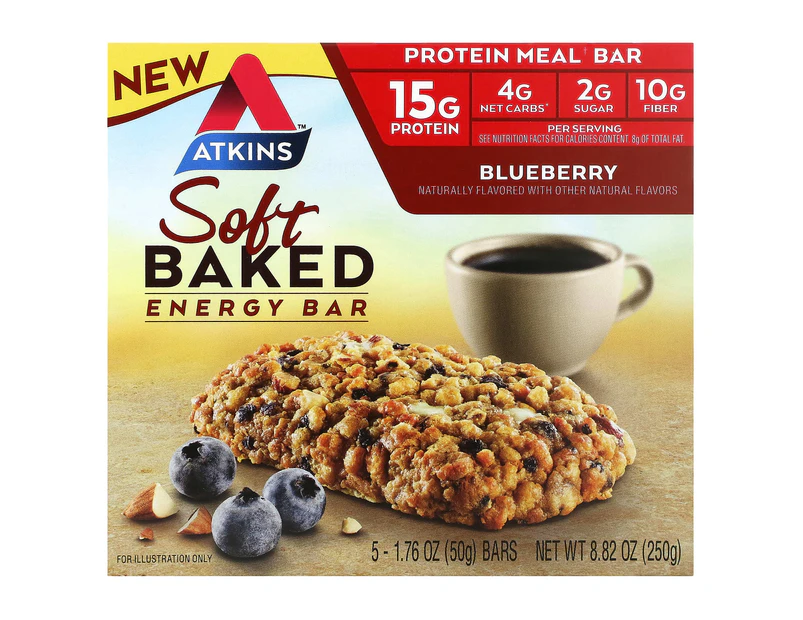 Atkins, Soft Baked Energy Bar, Blueberry, 5 Bars, 1.76 oz (50 g) Each