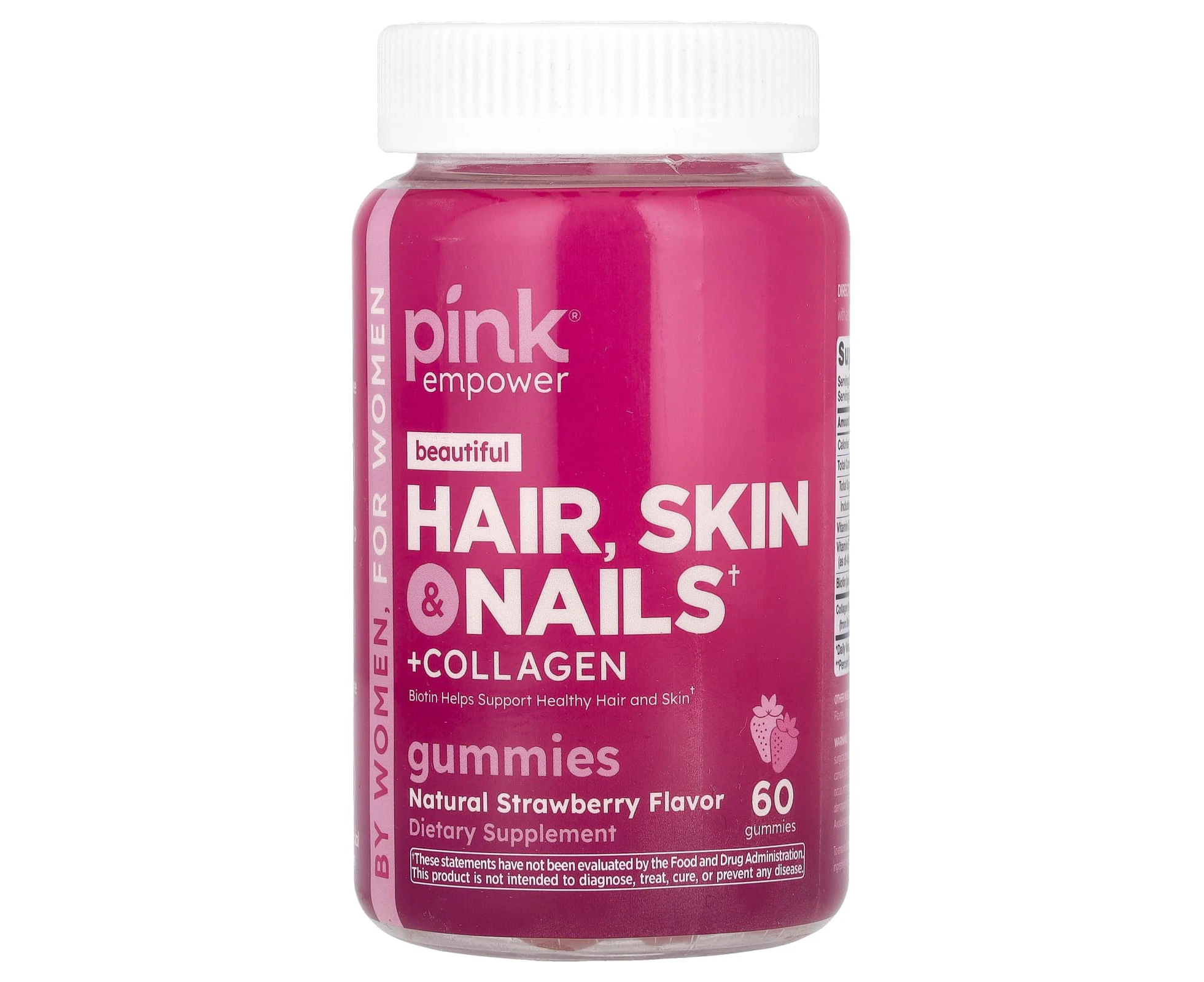 Pink, Beautiful, Hair, Skin & Nails + Collagen, Natural Strawberry, 60 Gummies