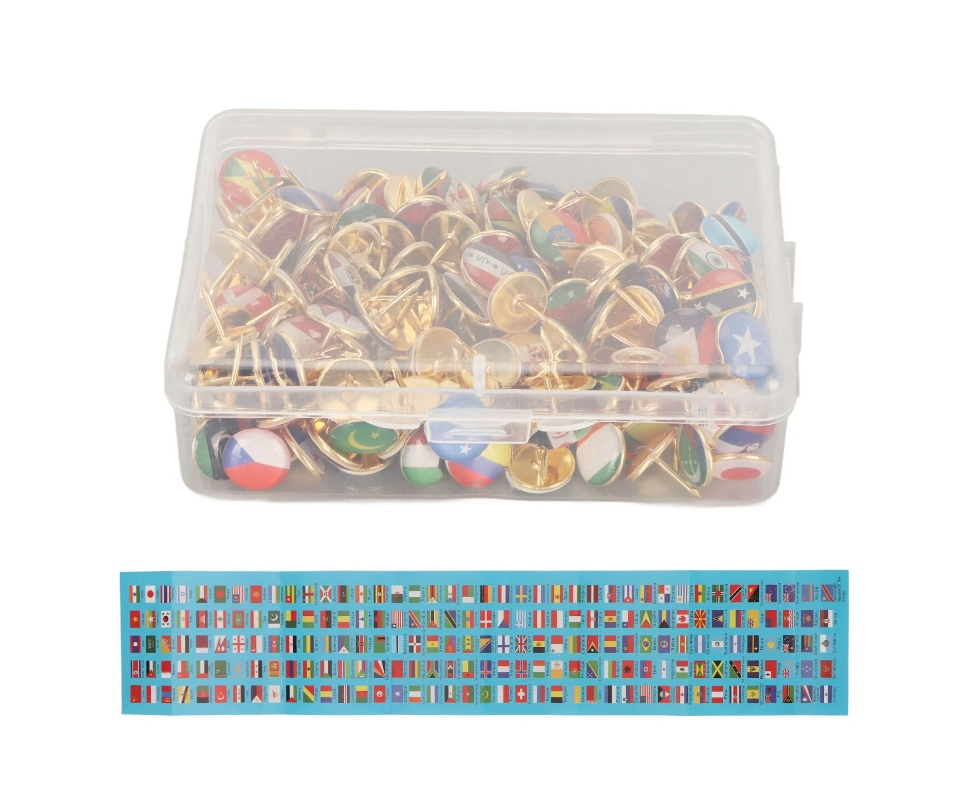 UFPFA 200Pcs National Flag Thumb Tacks Clear Pattern Stainless Steel Box Packed Country Flag Push Pins for Office Decoration