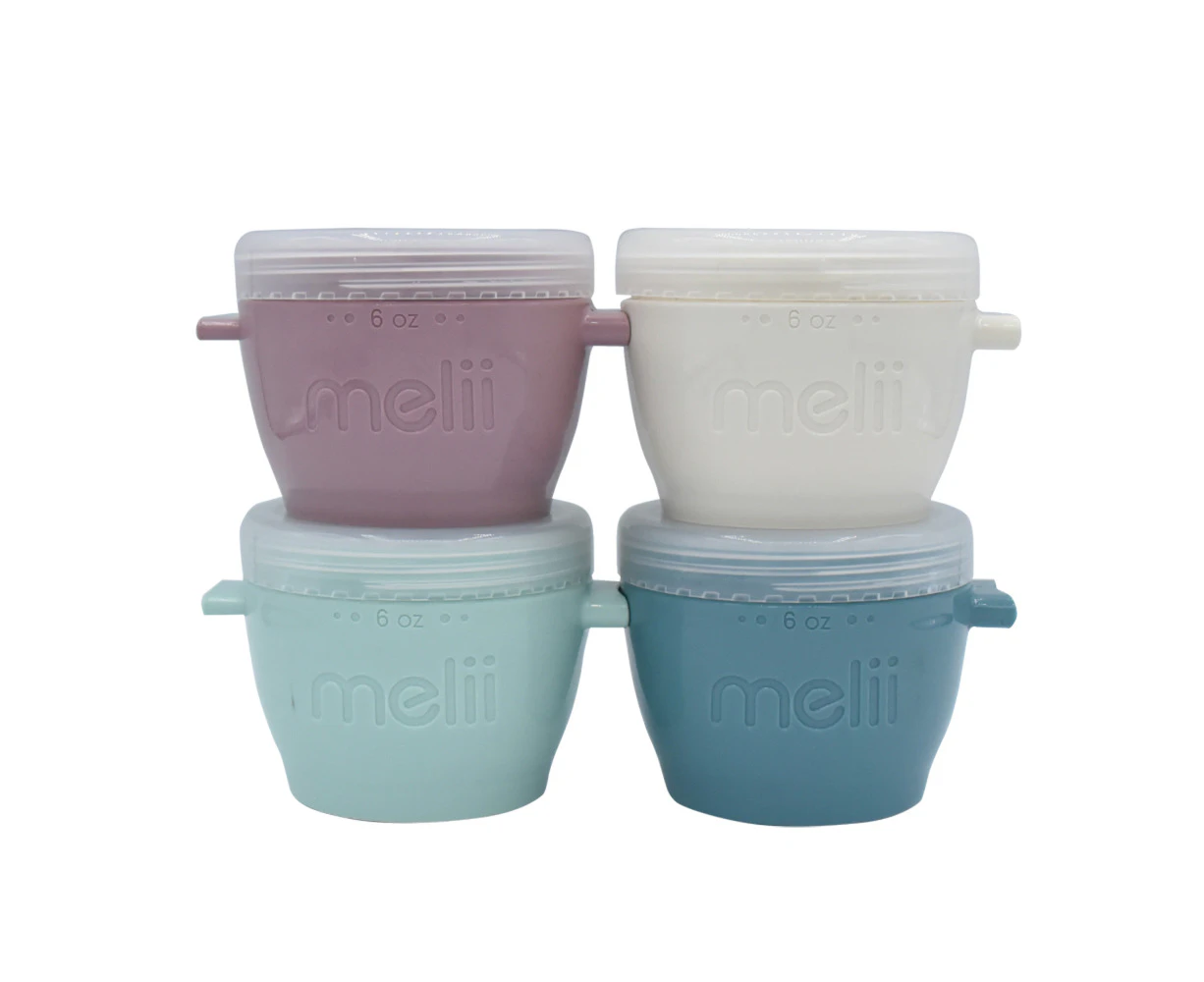 4pc Melii Luxe Snap & Go Pods Snack Food Container w/ Snap-on Lids 60z/180ml