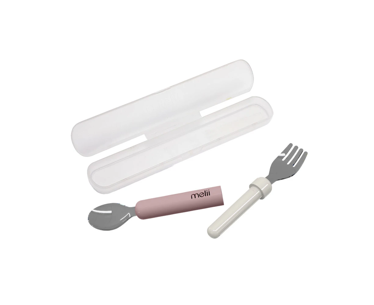 Melii Luxe Detachable Spoon/Fork Set w/ Case Kitchen Cutlery Utensil Pink