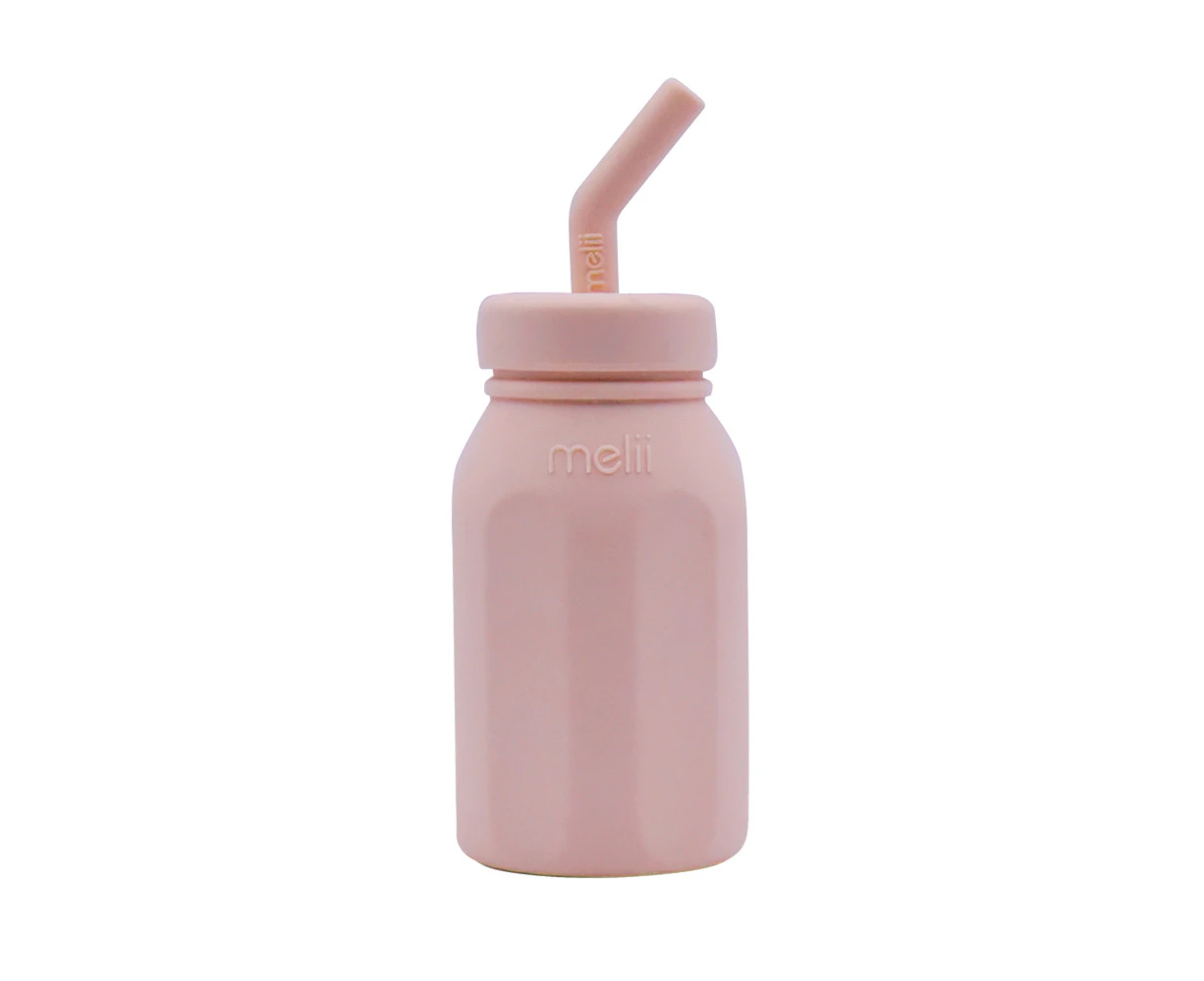 Melii Luxe Silicone Water Bottle w/ Drinking Straw Beverage Container Pink