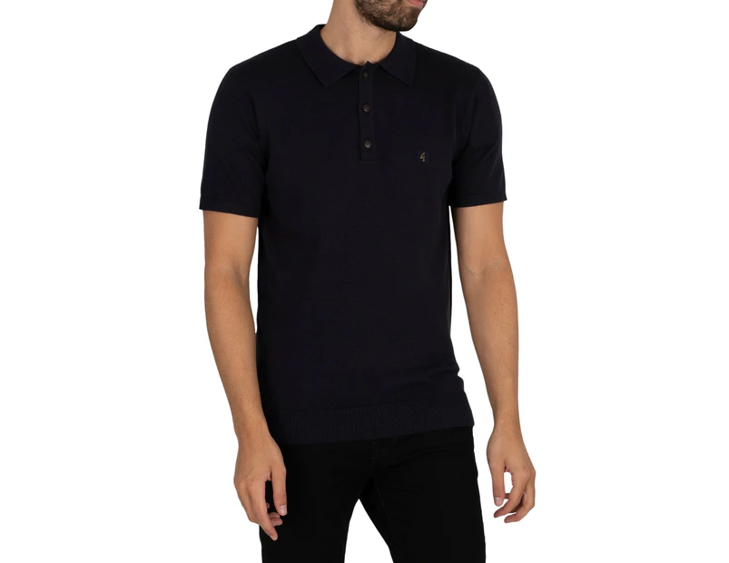 Gabicci Men's Jackson Three Button Knitted Polo Shirt - Blue