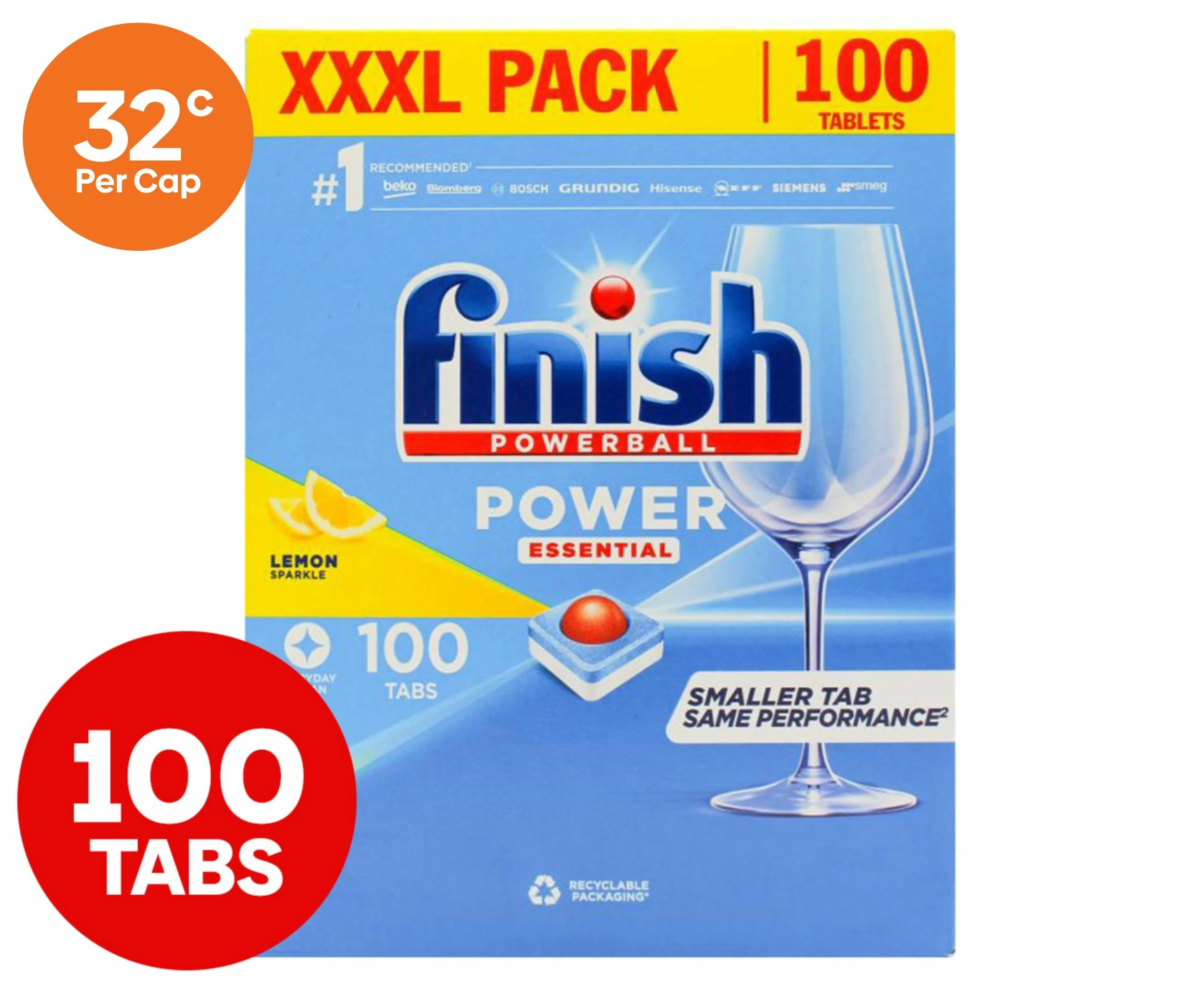 Finish Powerball Power Essential Dishwashing Tablets Lemon Sparkle 100pk