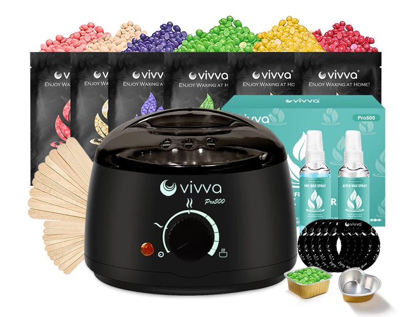 Vivva Wax Warmer Hair Removal Waxing Kit with Hard Wax Bean 600g Black Kit