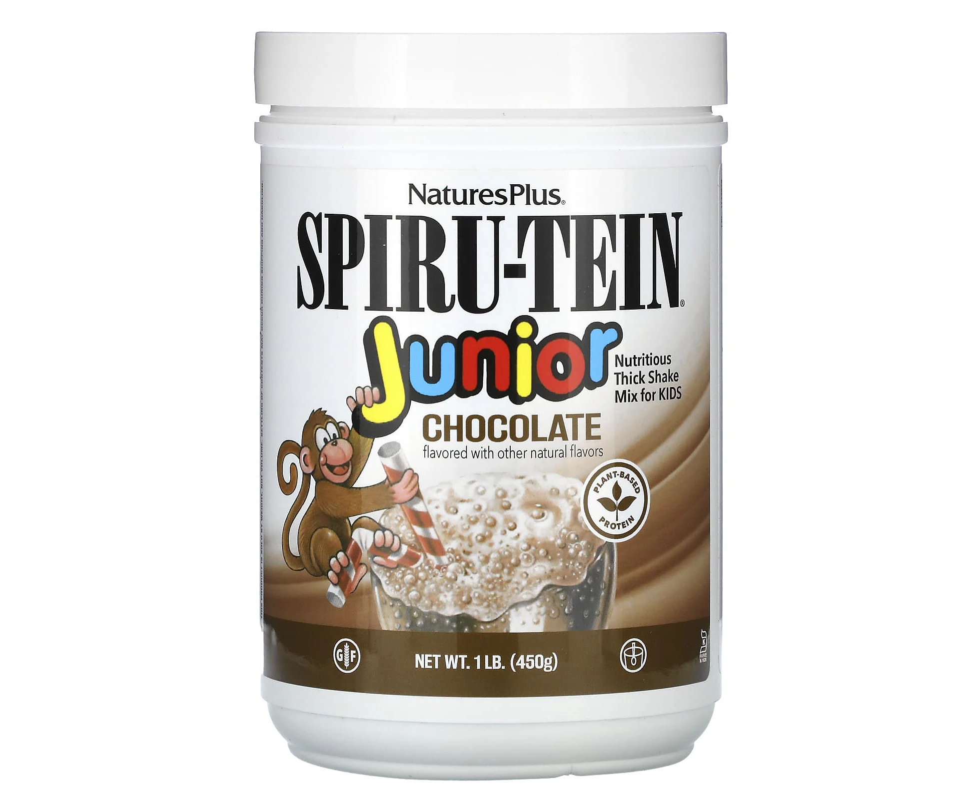 NaturesPlus, Spiru-Tein Junior, Nutritious Thick Shake Mix For Kids, Chocolate, 1 lb (450 g)