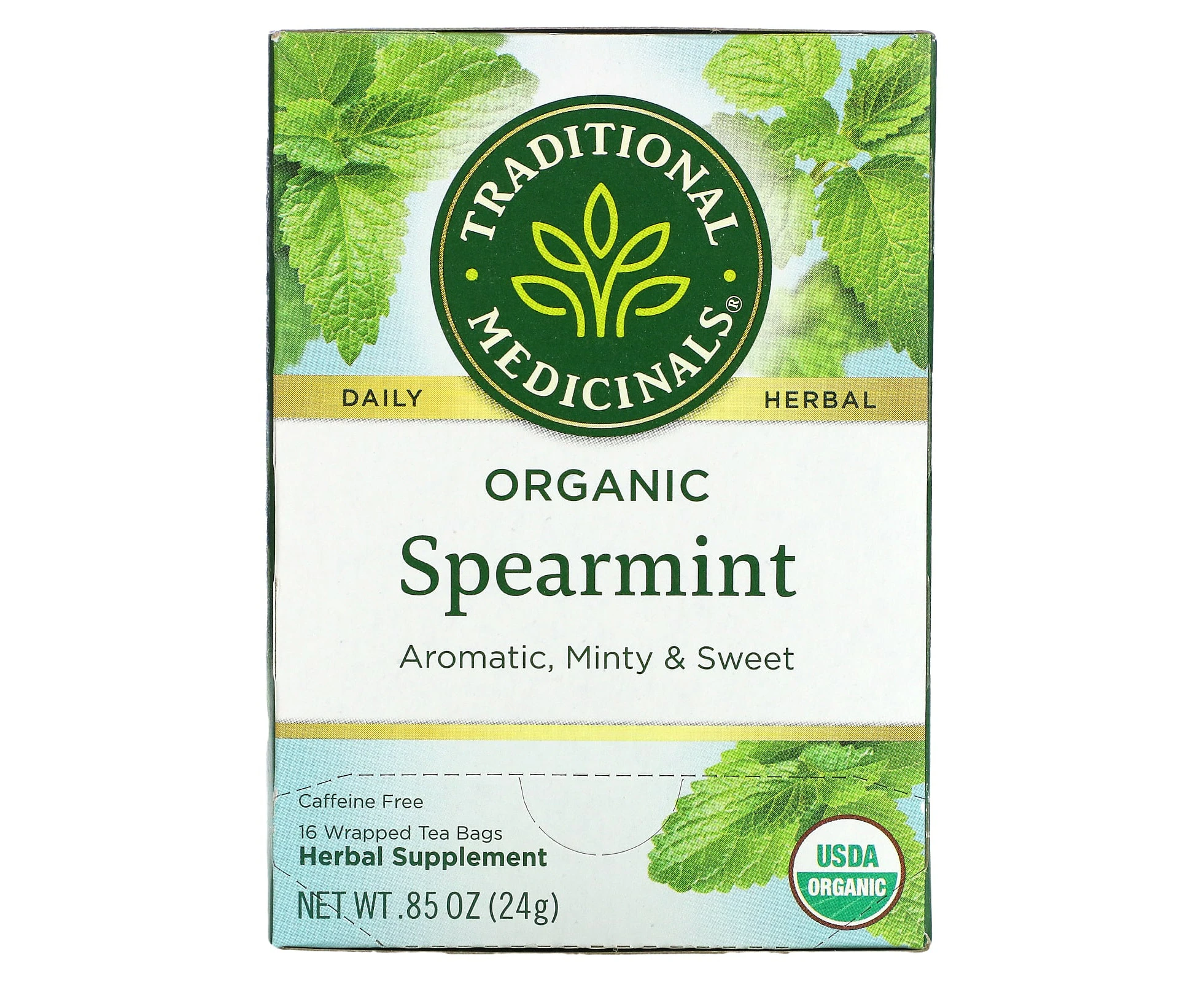 Traditional Medicinals, Organic Spearmint, Caffeine Free, 16 Wrapped Tea Bags, 0.85 oz (24 g)