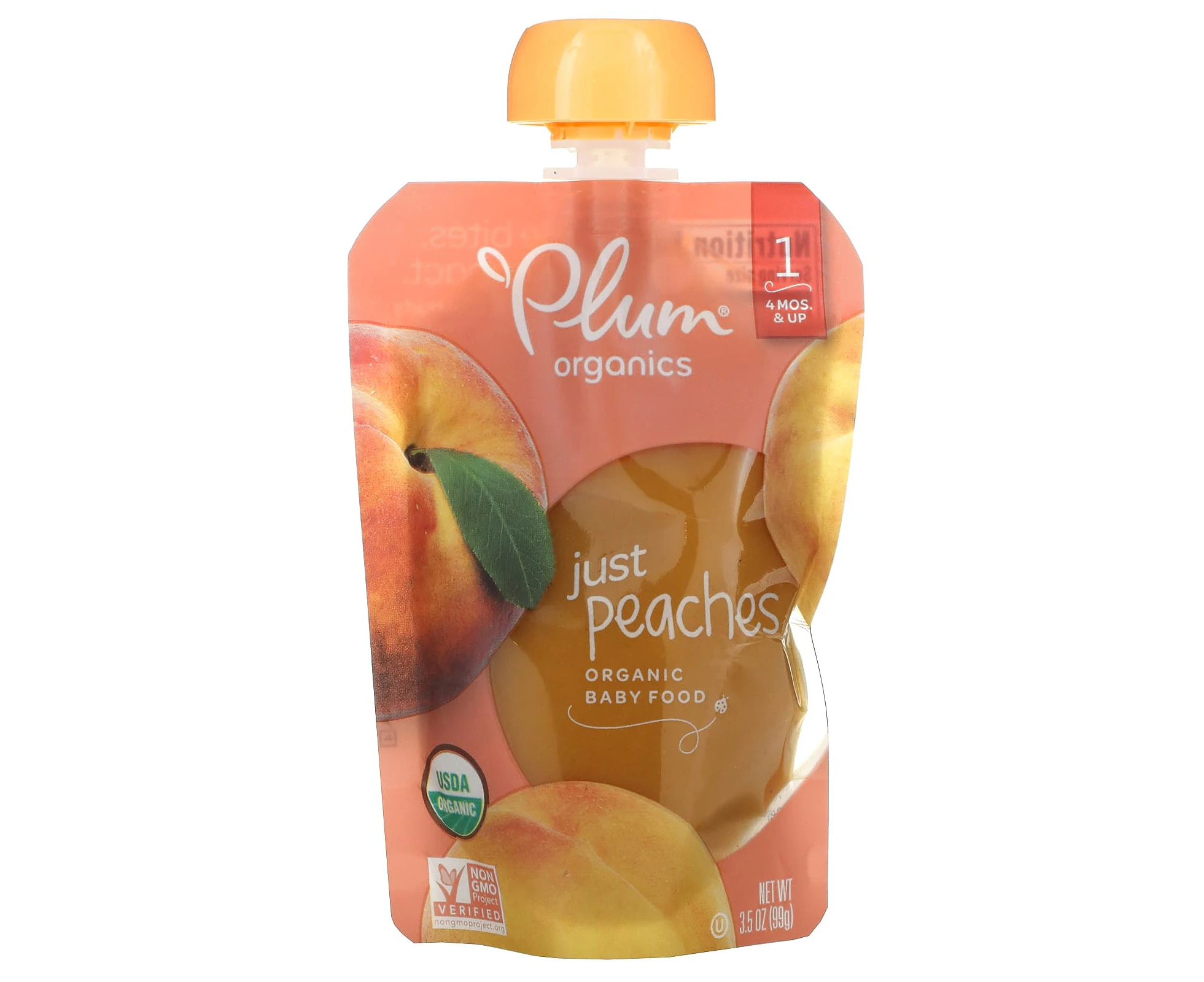 Plum Organics, Organic Baby Food, 4 Mons & Up, Just Peaches, 3.5 oz (99 g)