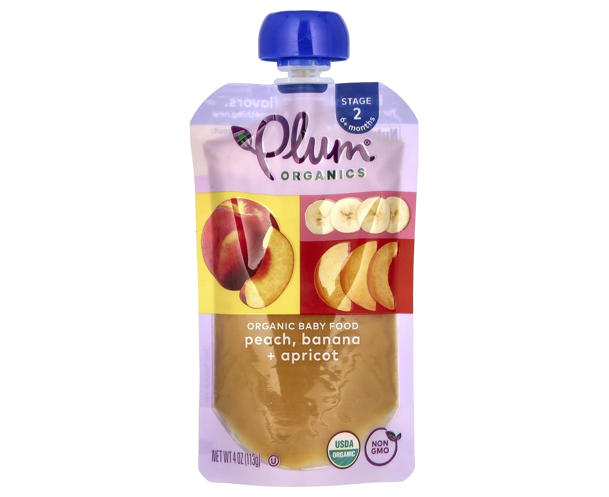 Plum Organics, Organic Baby Food, 6+ Months, Peach, Banana & Apricot, 4 oz (113 g)