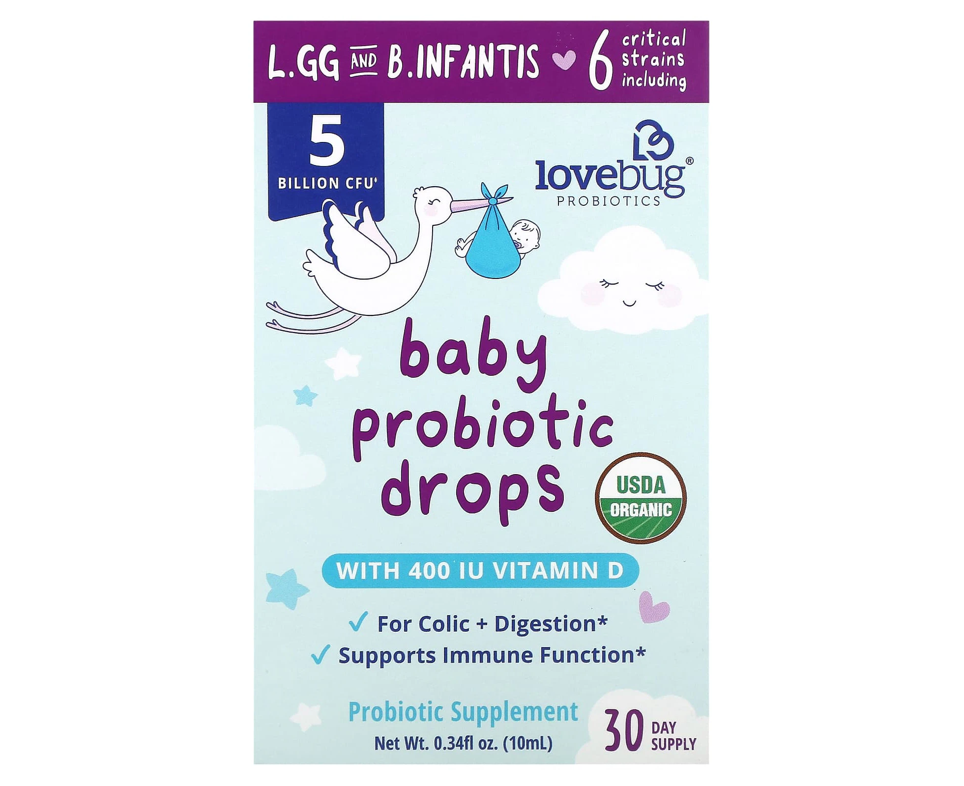 LoveBug Probiotics, Baby Probiotic Drops, 5 Billion CFU, 0.34 fl oz (10 ml)