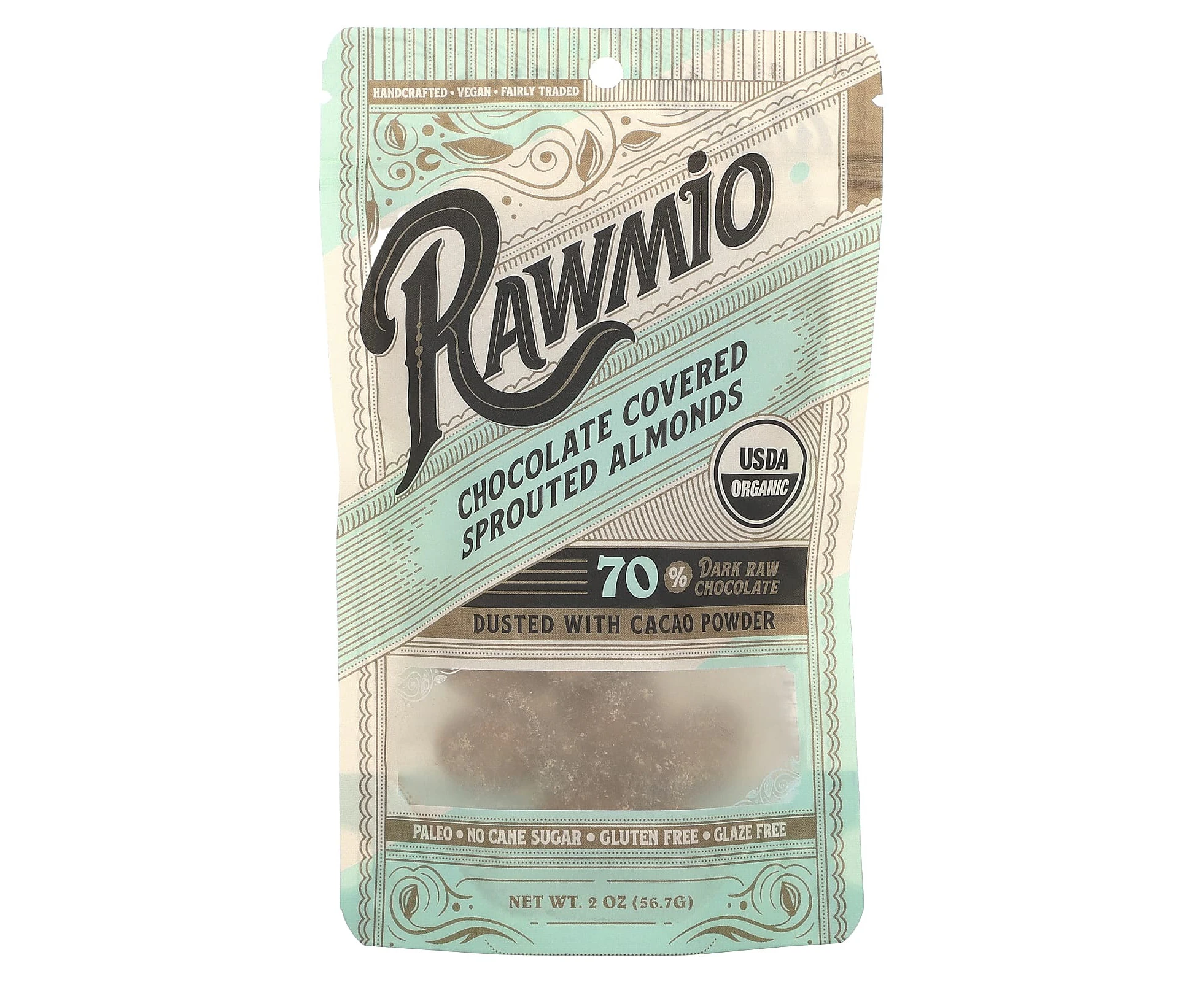 Rawmio, Chocolate Covered Sprouted Almonds, 2 oz (56.7 g)