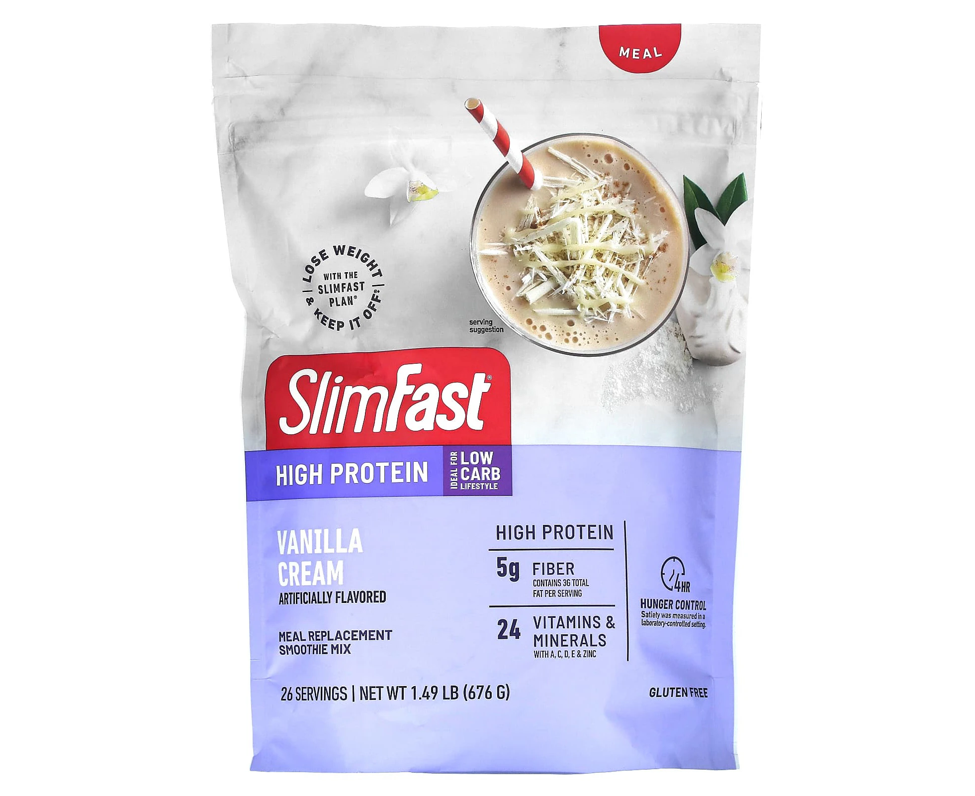 SlimFast, High Protein, Meal Replacement Smoothie Mix, Vanilla Cream, 1.49 lb (676 g)