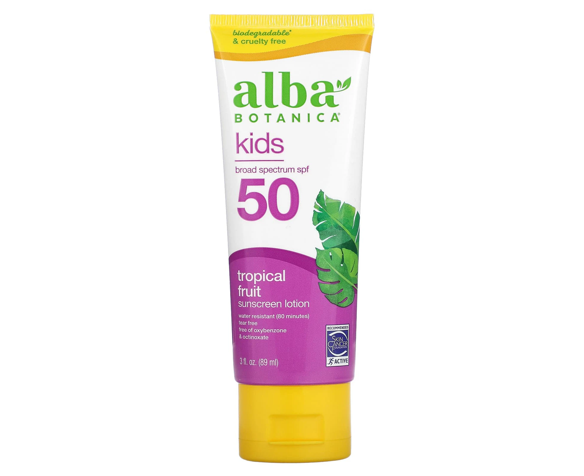 Alba Botanica, Kids Sunscreen Lotion, SPF 50, Tropical Fruit, 3 fl oz (89 ml)