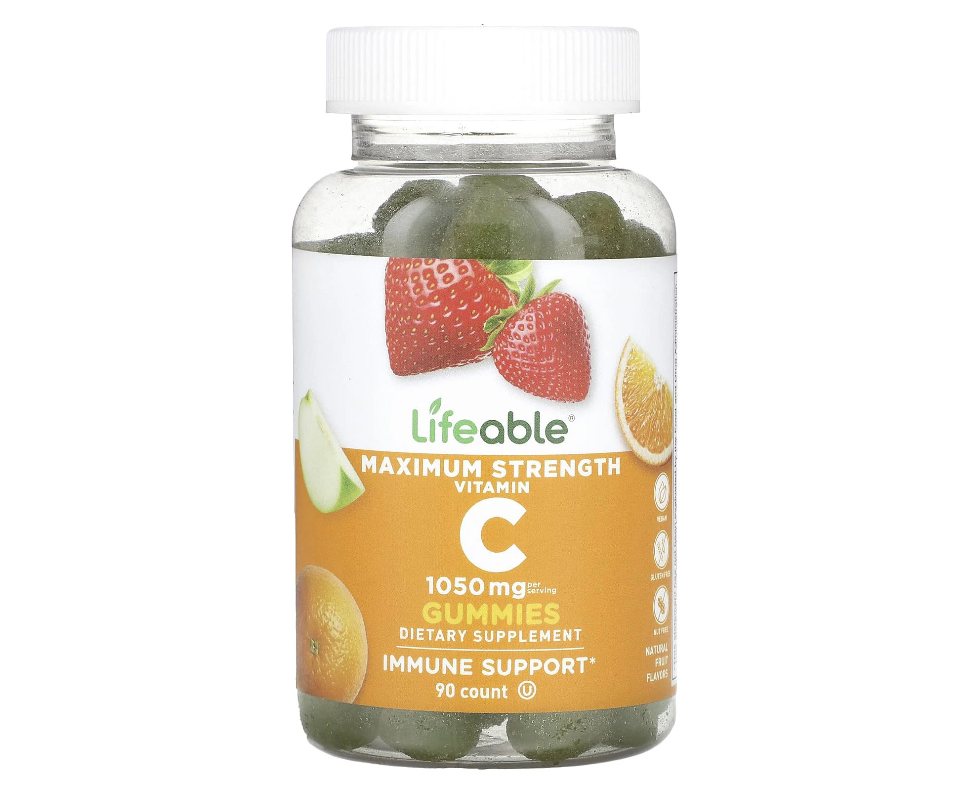 Lifeable, Maximum Strength Vitamin C Gummies, Natural Fruit, 1,050 mg, 90 Gummies (350 mg per Gummy)