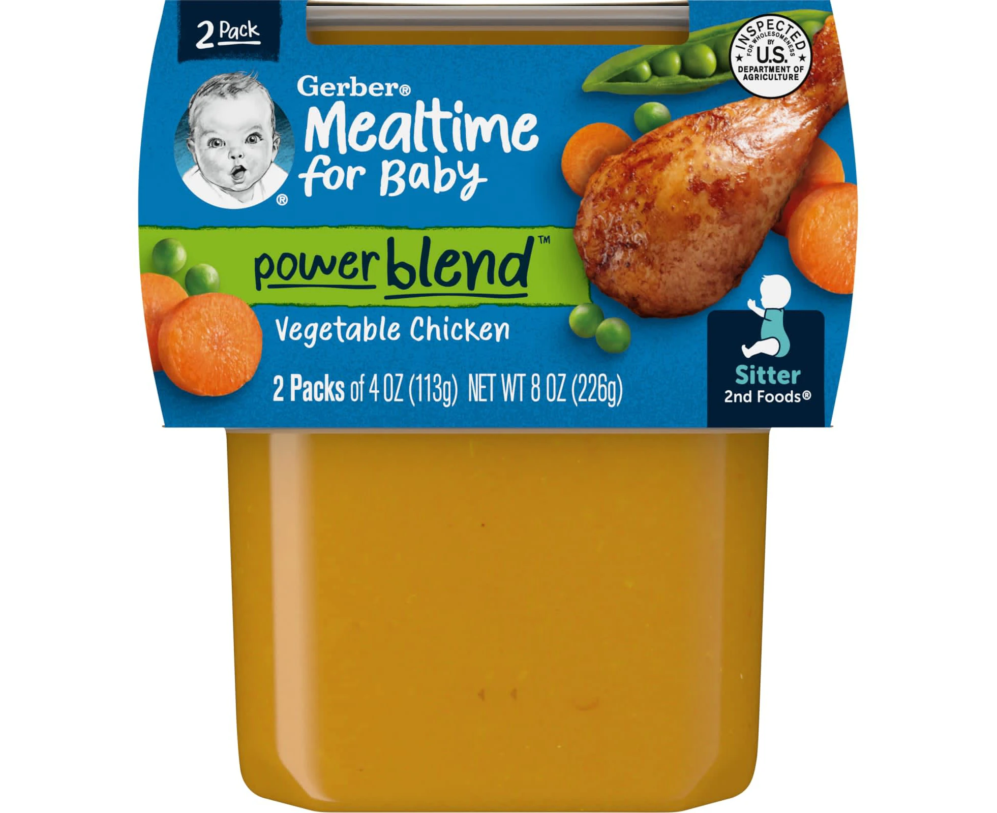 Gerber, Mealtime for Baby, Power Blend, 2nd Foods, Vegetable Chicken , 2 Pack, 4 oz (113 g) Each