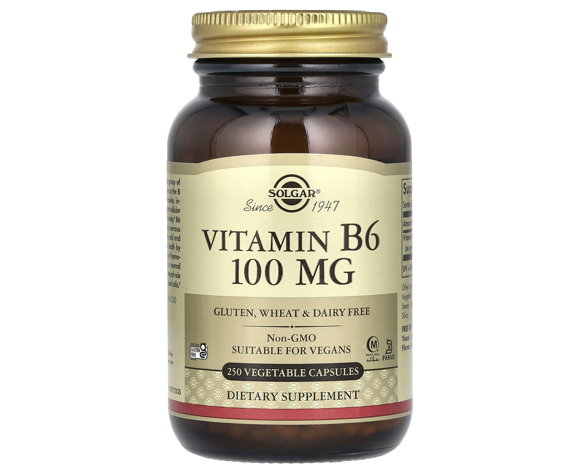 Solgar, Vitamin B6, 100 mg, 250 Vegetable Capsules