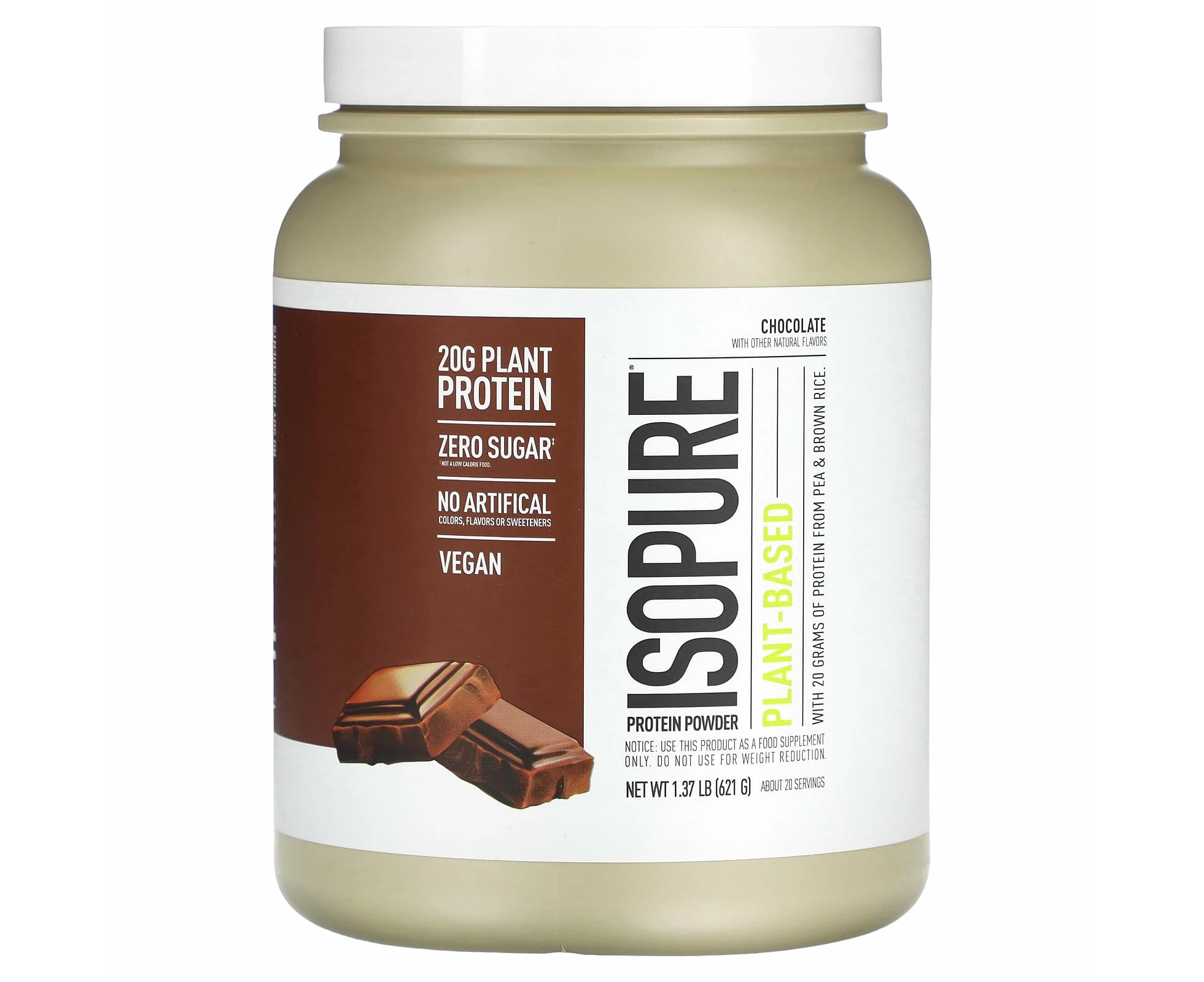 Isopure, Plant-Based Protein Powder, Chocolate, 1.37 lb (621 g)