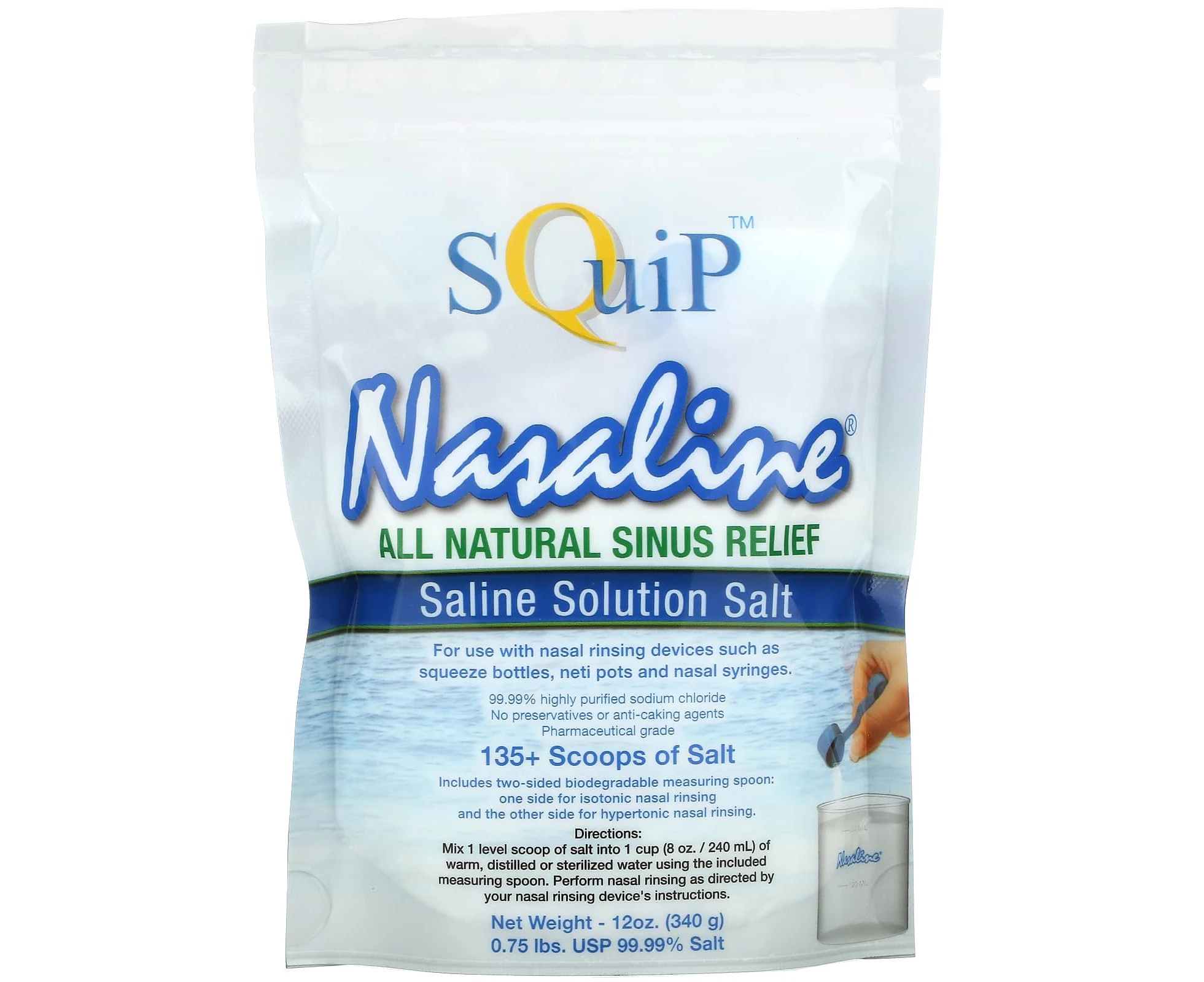 Squip, Nasaline, Saline Solution Salt, 12 oz (340 g)