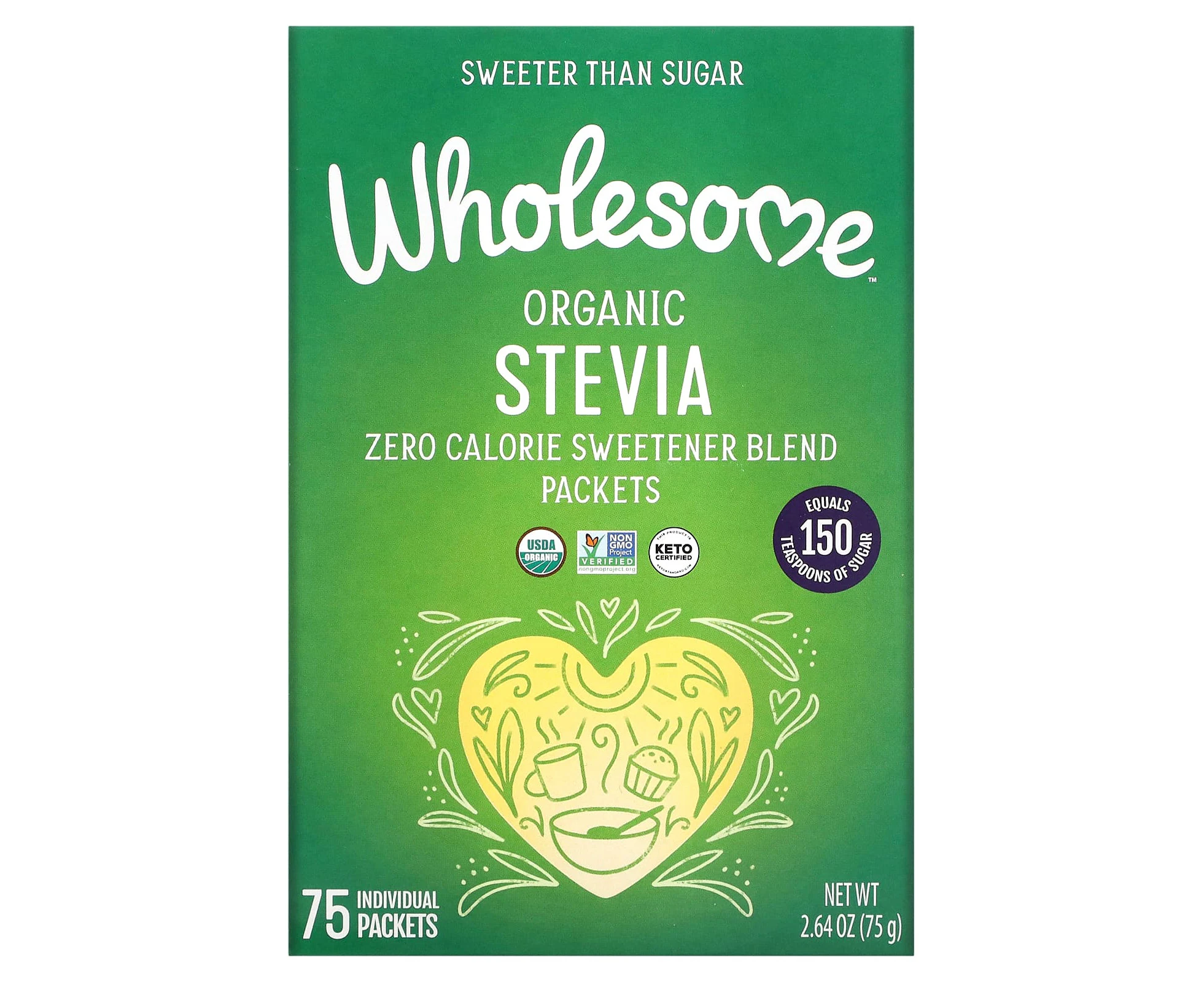 Wholesome Sweeteners, Organic Stevia, Zero Calorie Sweetener Blend, 75 Individual Packets, 2.64 oz (75 g)