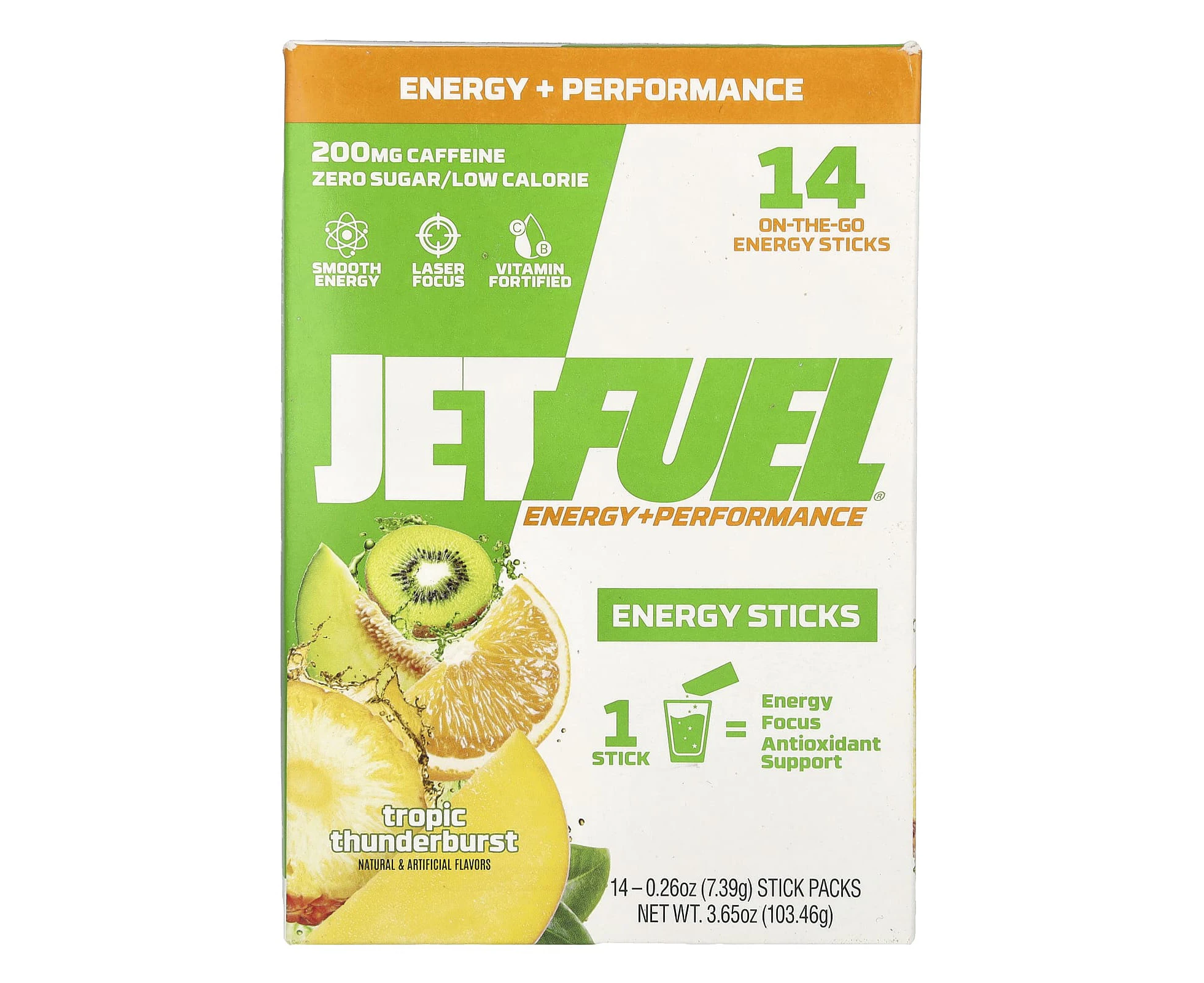 GAT, JetFuel¬Æ, Energy+Performance, Energy Sticks, Tropic Thunderburst, 14 Stick Packs, 0.26 oz (7.39 g) Each