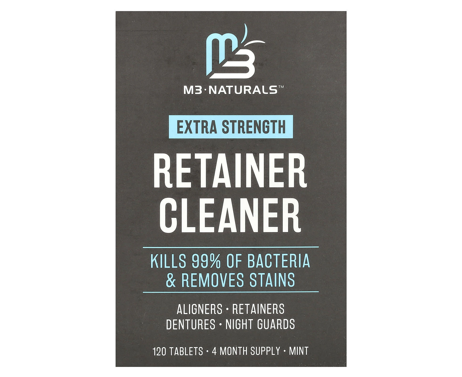 M3 Naturals, Retainer Cleaner, Extra Strength, Mint, 120 Tablets