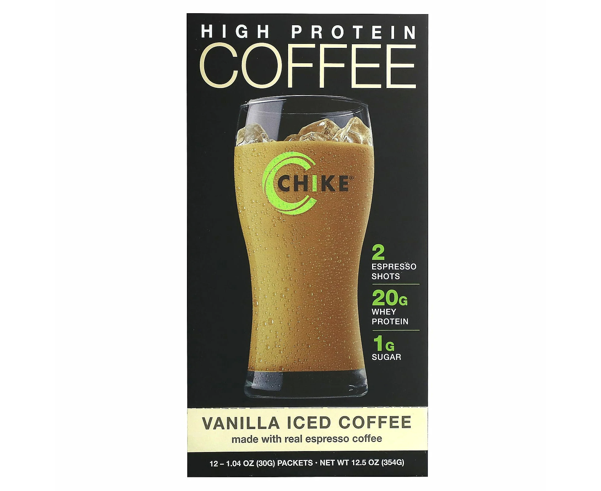 Chike Nutrition, High Protein Iced Coffee, Vanilla, 12 Packets, 1.04 oz (30 g) Each